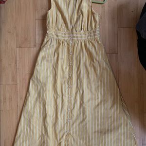 UO striped button down deep v neck midi dress